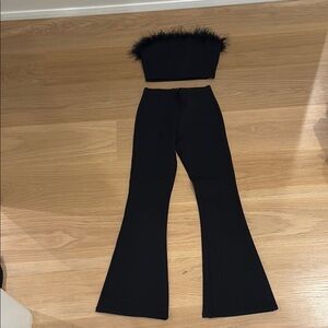 katie J NYC Elegant Black Flared Pants and feather tube top size girls medium